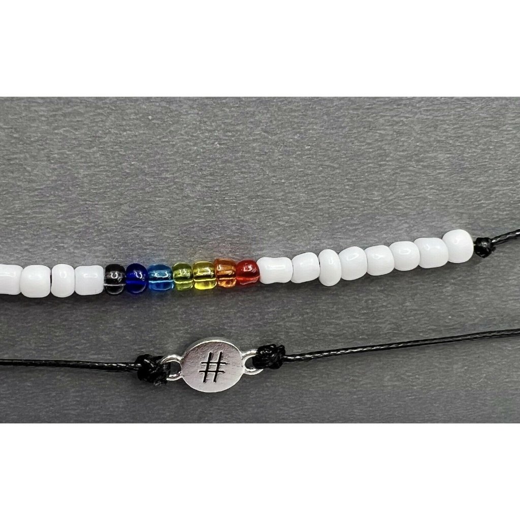 Pride Rainbow Adjustable Beaded Bracelet Set Hashtag Charm Black Wax Cord Lgbtq